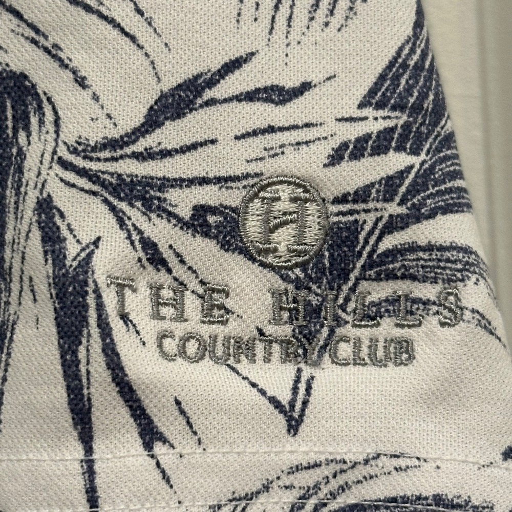 Travis Mathew Mens Golf Polo Shirt M White Navy Tropical Palm Print Short Sleeve - Picture 3 of 6